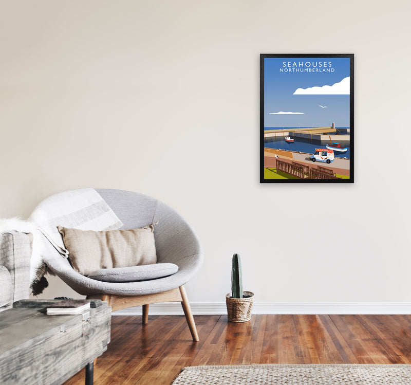 Seahouses (Portrait) by Richard O'Neill A2 White Frame