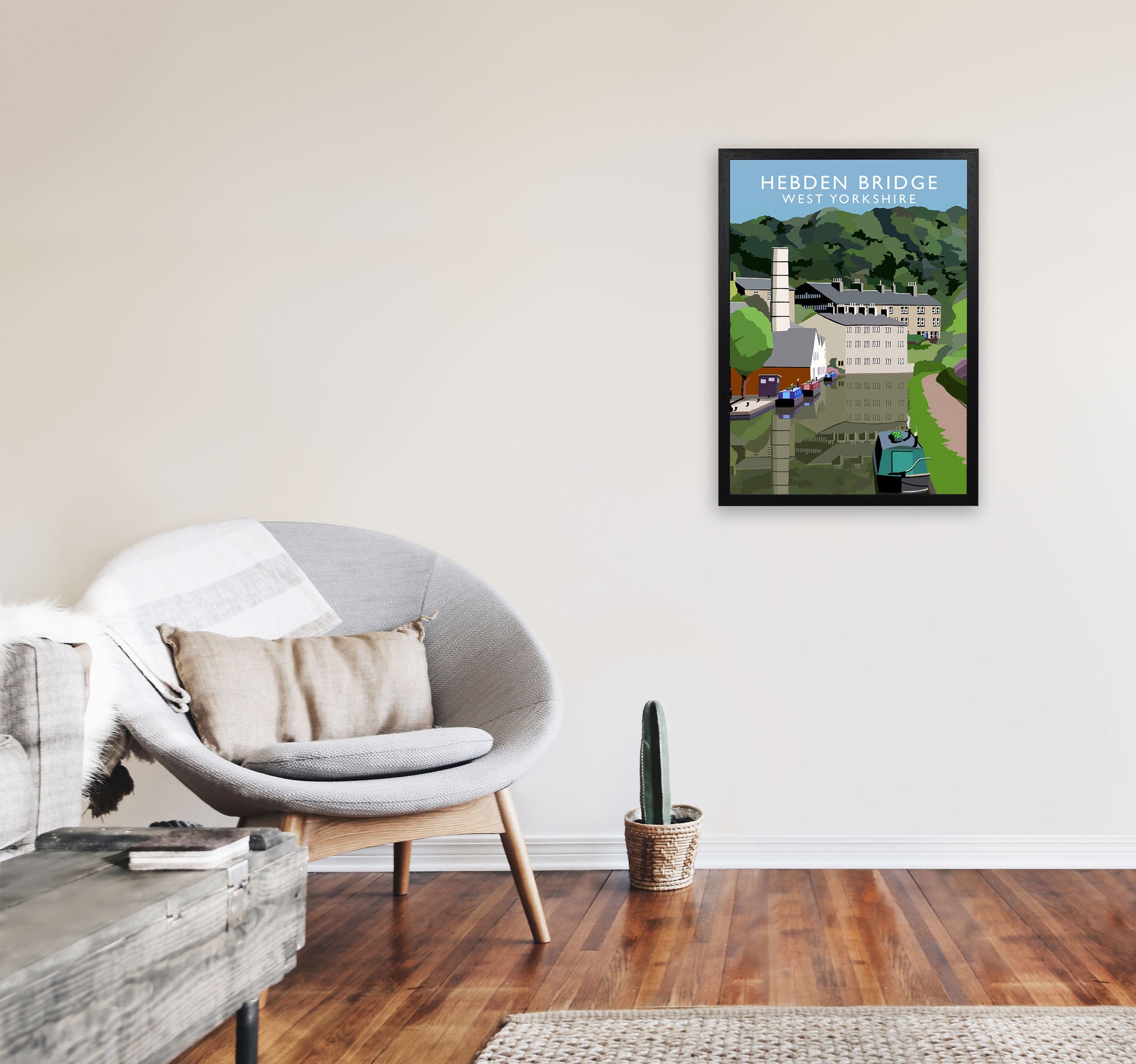 Hebden Bridge West Yorkshire Travel Art Print by Richard O'Neill A2 White Frame