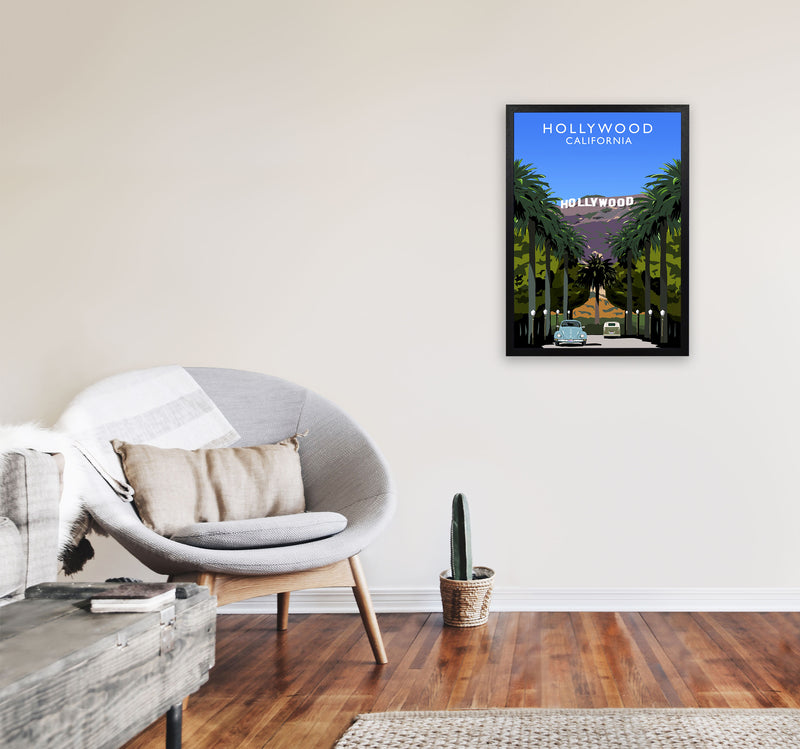 Hollywood California Travel Art Print by Richard O'Neill, Framed Wall Art A2 White Frame