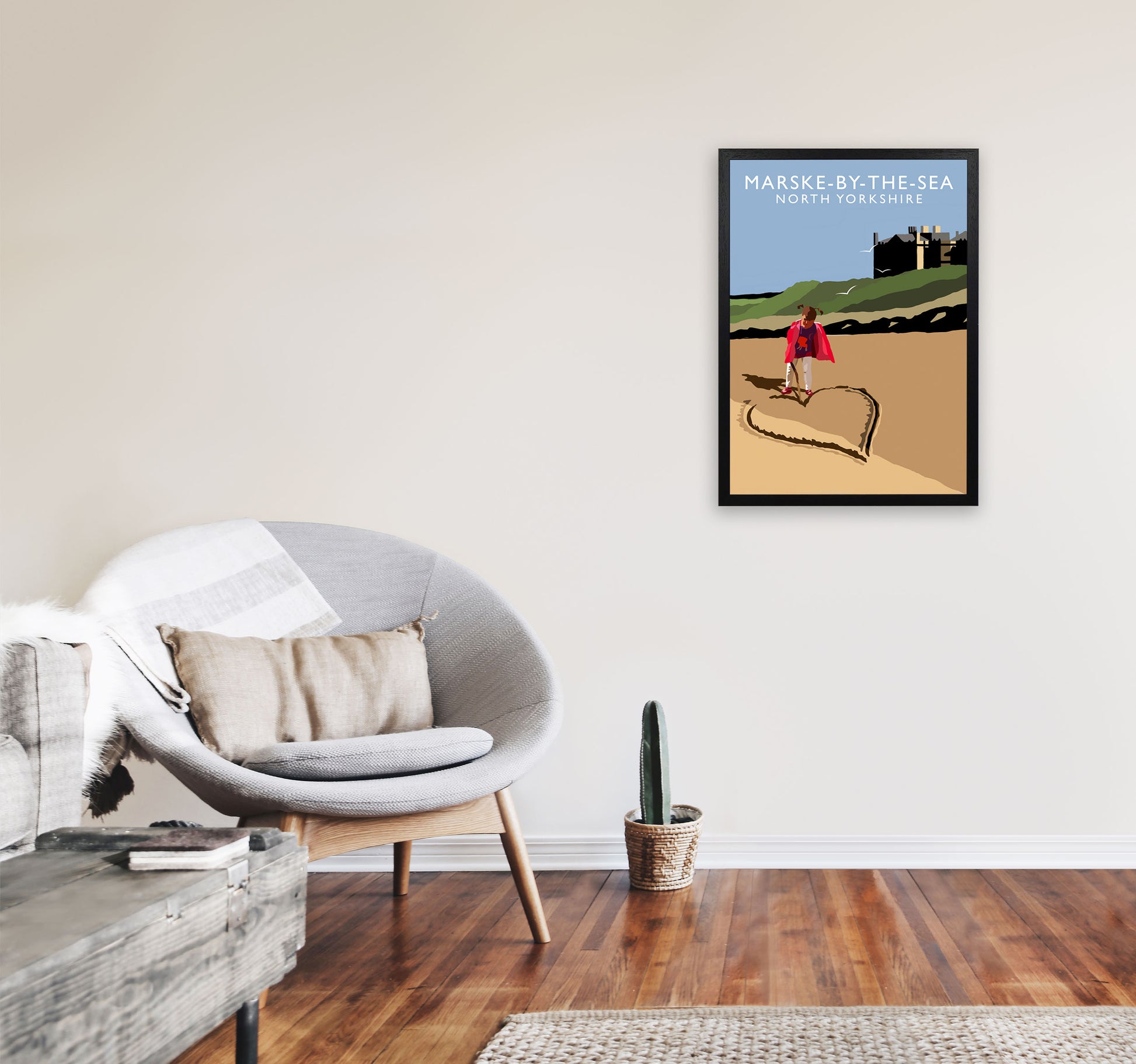 Marske-By-The-Sea North Yorkshire Travel Art Print by Richard O'Neill A2 White Frame