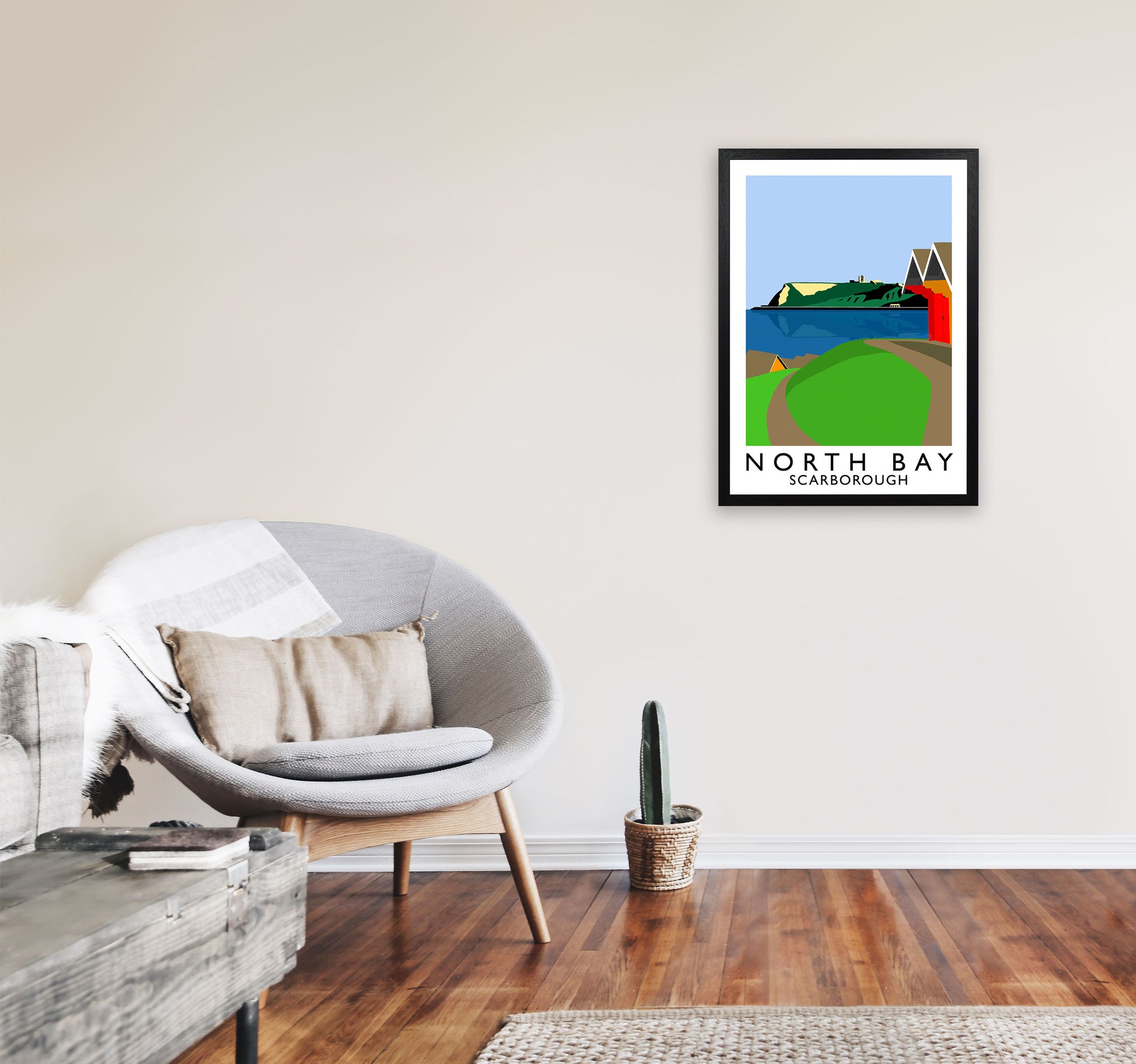 North Bay Scarborough Travel Art Print by Richard O'Neill, Framed Wall Art A2 White Frame