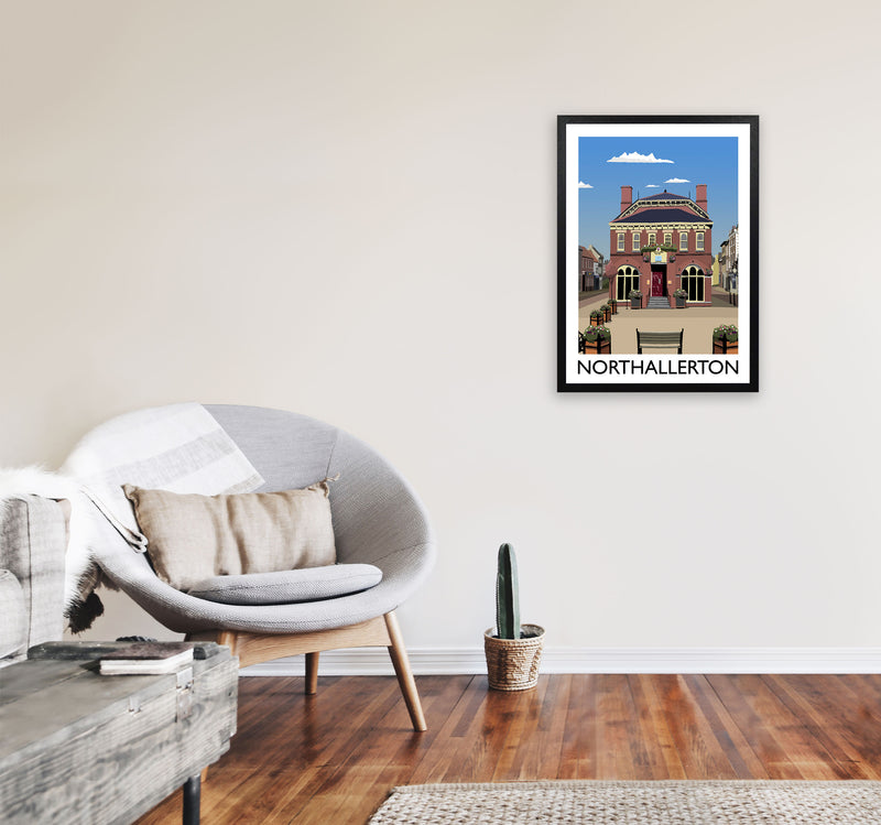 Northallerton Travel Art Print by Richard O'Neill, Framed Wall Art A2 White Frame