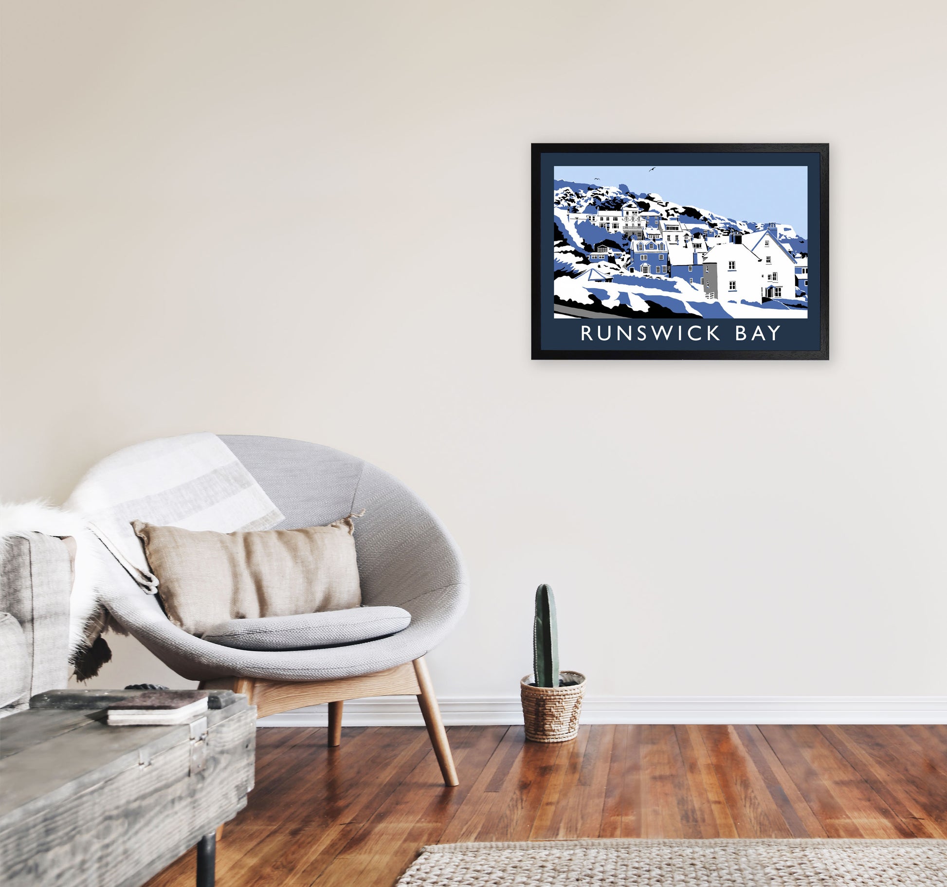 Runswick Bay Travel Art Print by Richard O'Neill, Framed Wall Art A2 White Frame