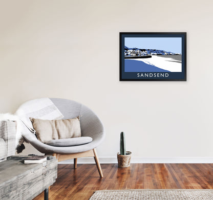 Sandsend Travel Art Print by Richard O'Neill, Framed Wall Art A2 White Frame