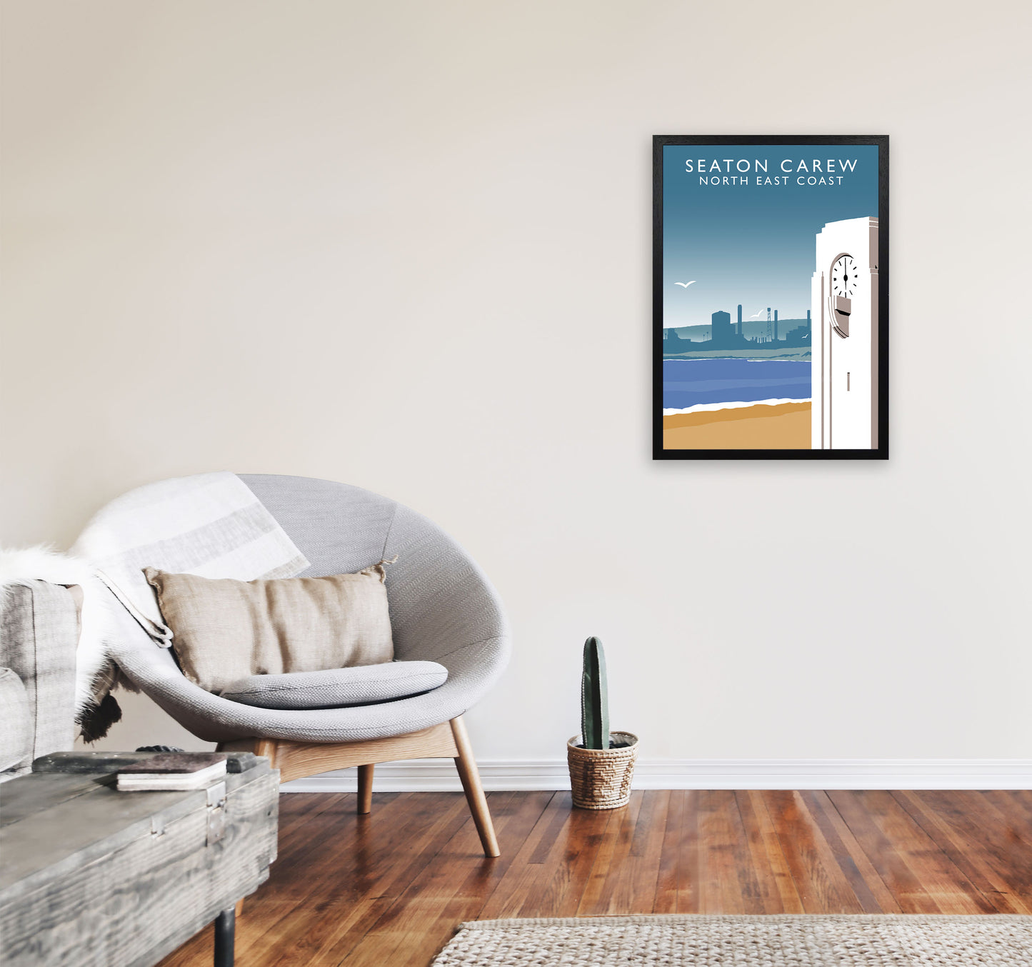 Seaton Carew North East Coast Travel Art Print by Richard O'Neill A2 White Frame