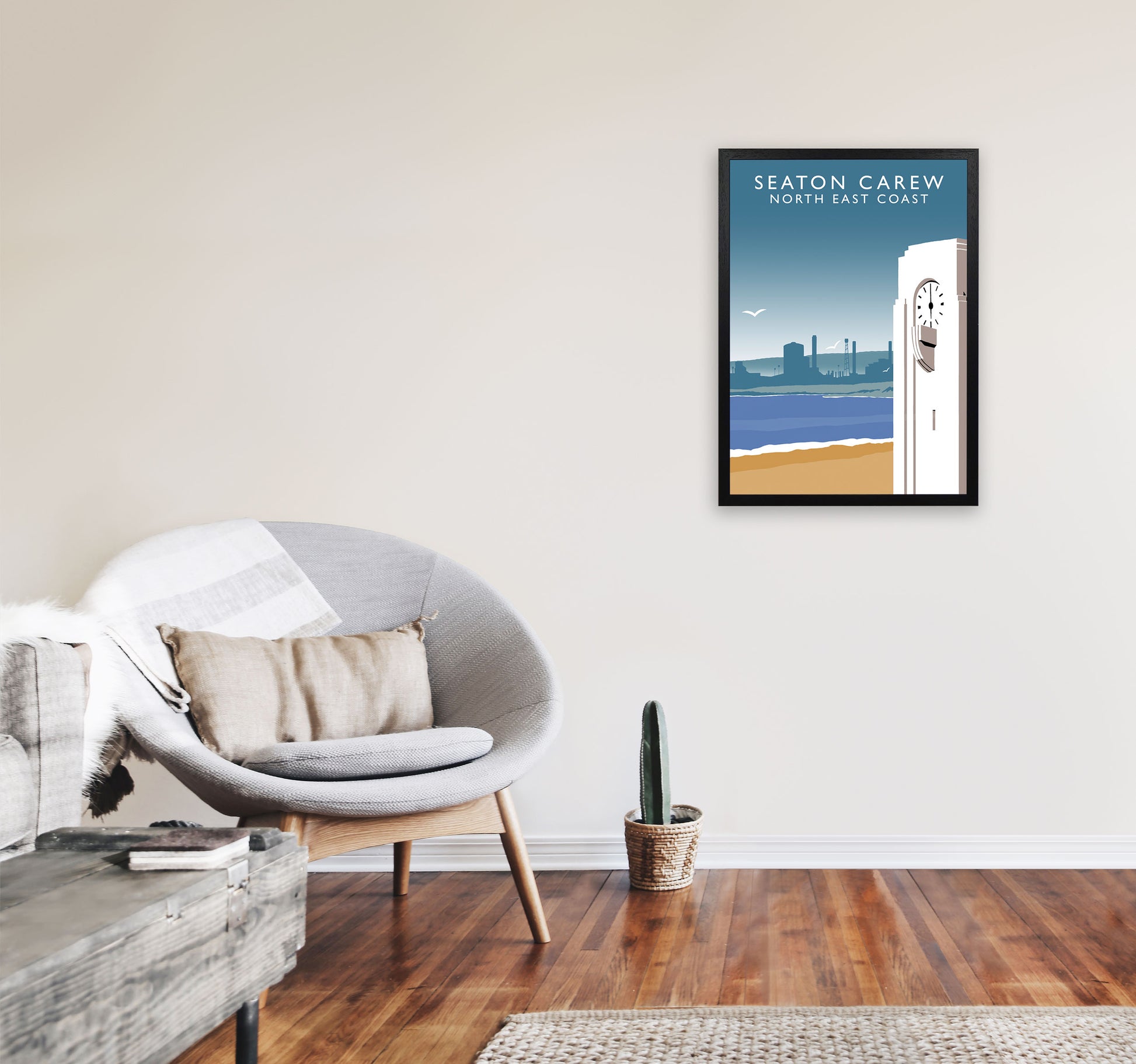 Seaton Carew North East Coast Travel Art Print by Richard O'Neill A2 White Frame