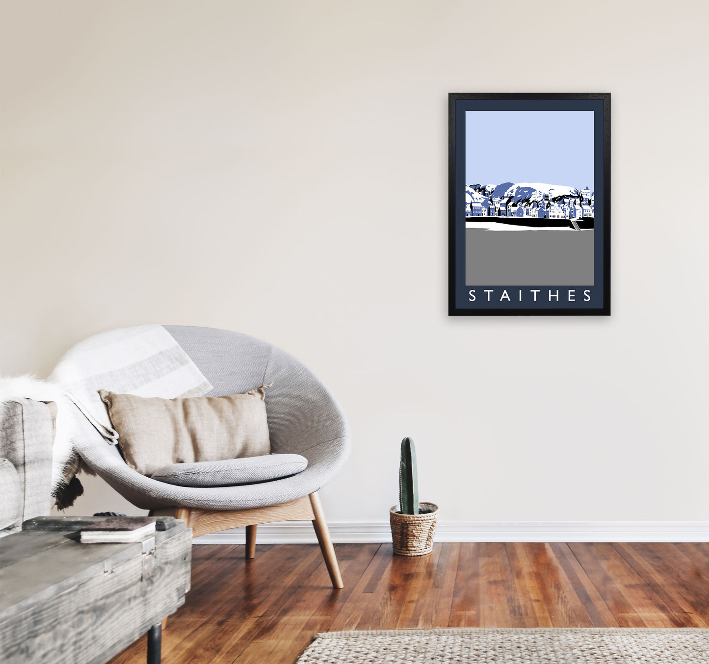 Staithes Travel Art Print by Richard O'Neill, Framed Wall Art A2 White Frame