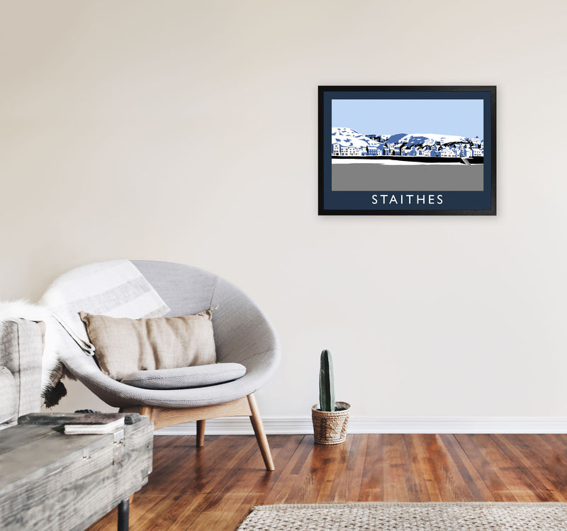Staithes Travel Art Print by Richard O'Neill, Framed Wall Art A2 White Frame