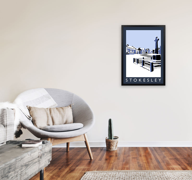 Stokesley In Snow Portrait by Richard O'Neill A2 White Frame