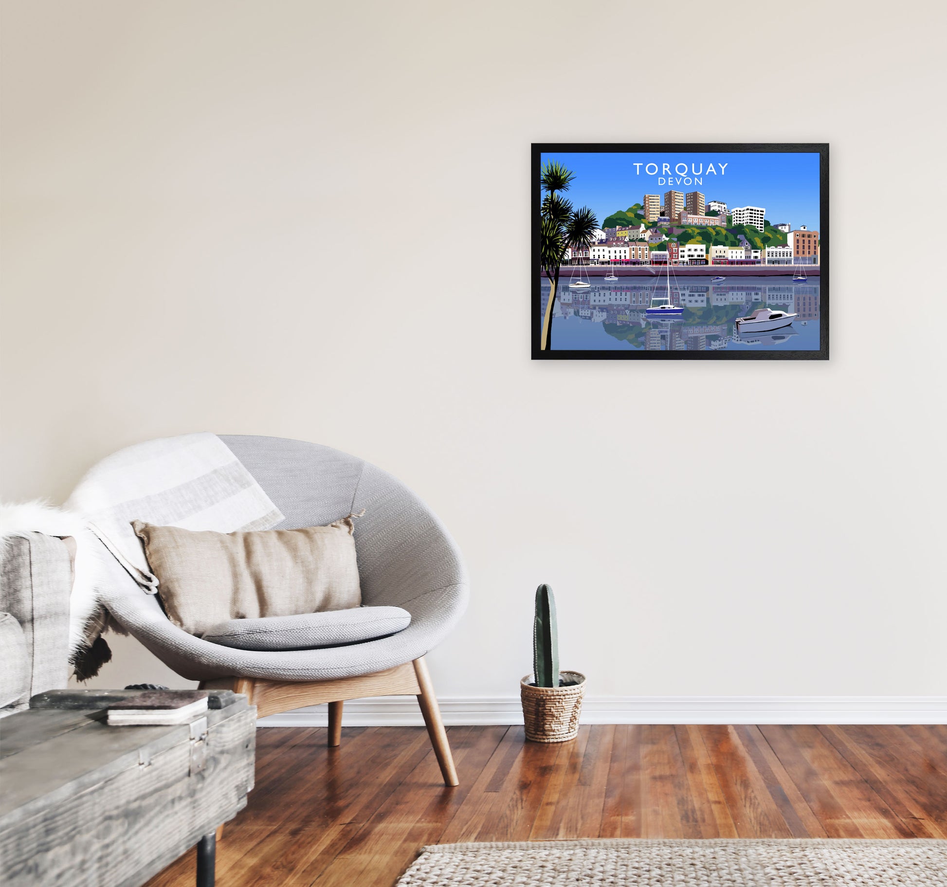 Torquay Devon Art Print by Richard O'Neill, Framed Wall Art A2 White Frame
