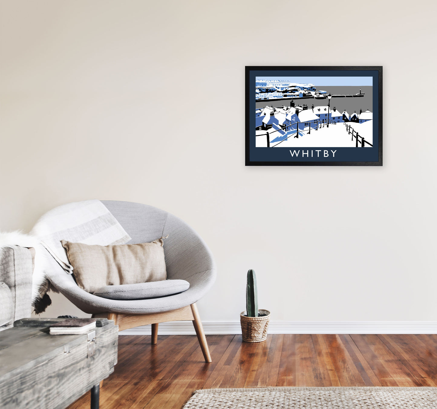 Whitby Travel Art Print by Richard O'Neill, Framed Wall Art A2 White Frame