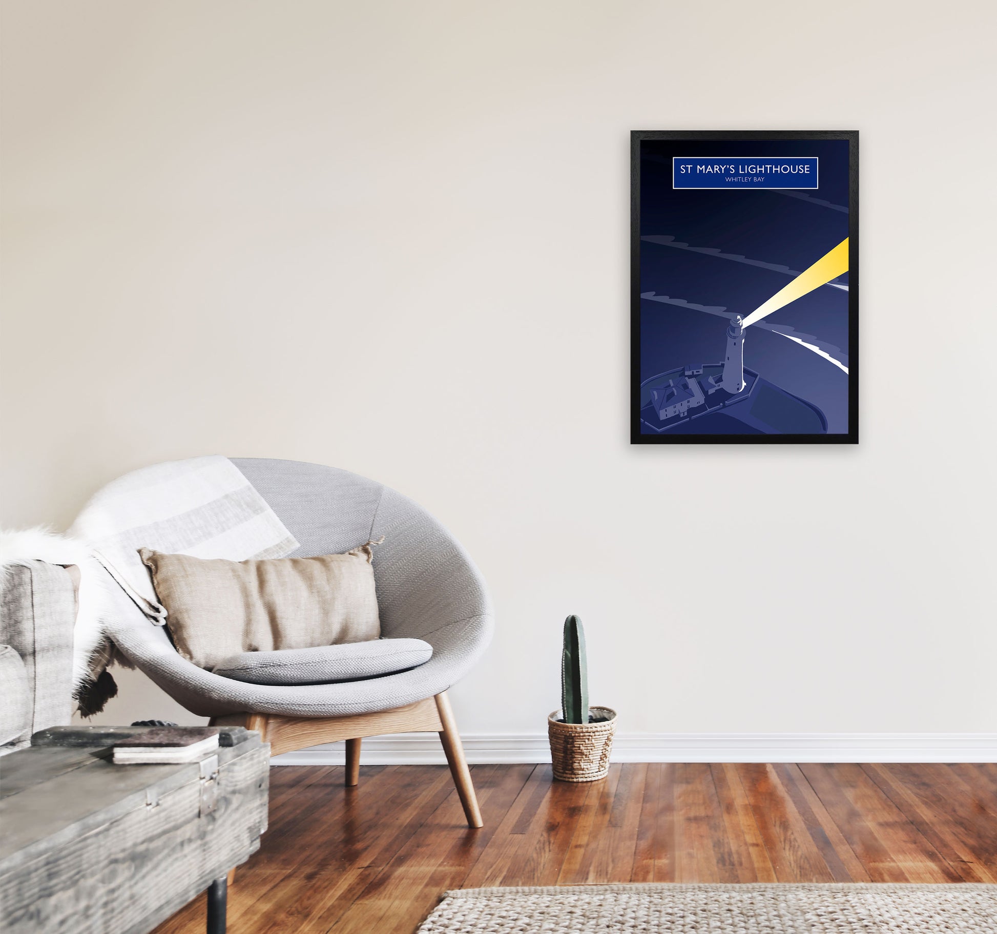 St Mary's Lighthouse Whitley Bay Framed Art Print by Richard O'Neill A2 White Frame