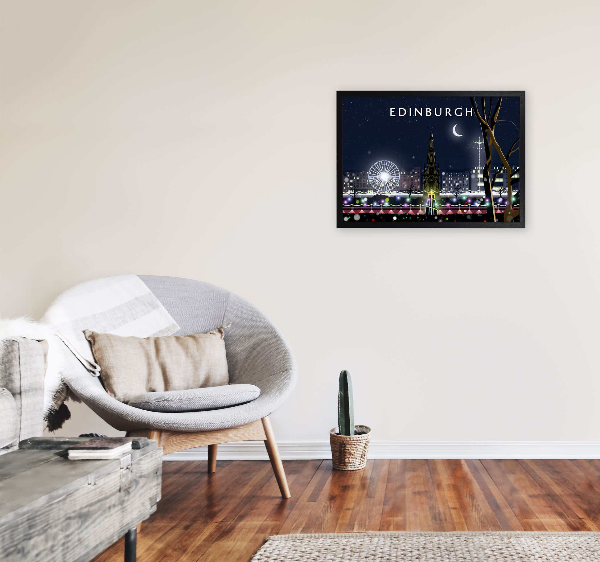 Edinburgh Night by Richard O'Neill A2 White Frame