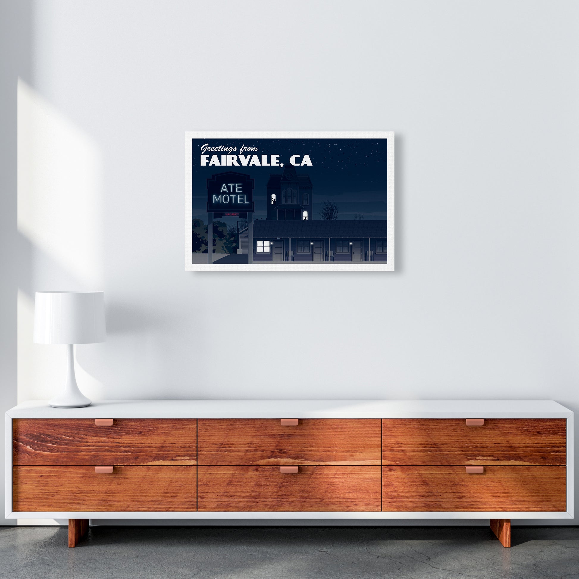 Bates Motel Night Art Print by Richard O'Neill A2 Canvas