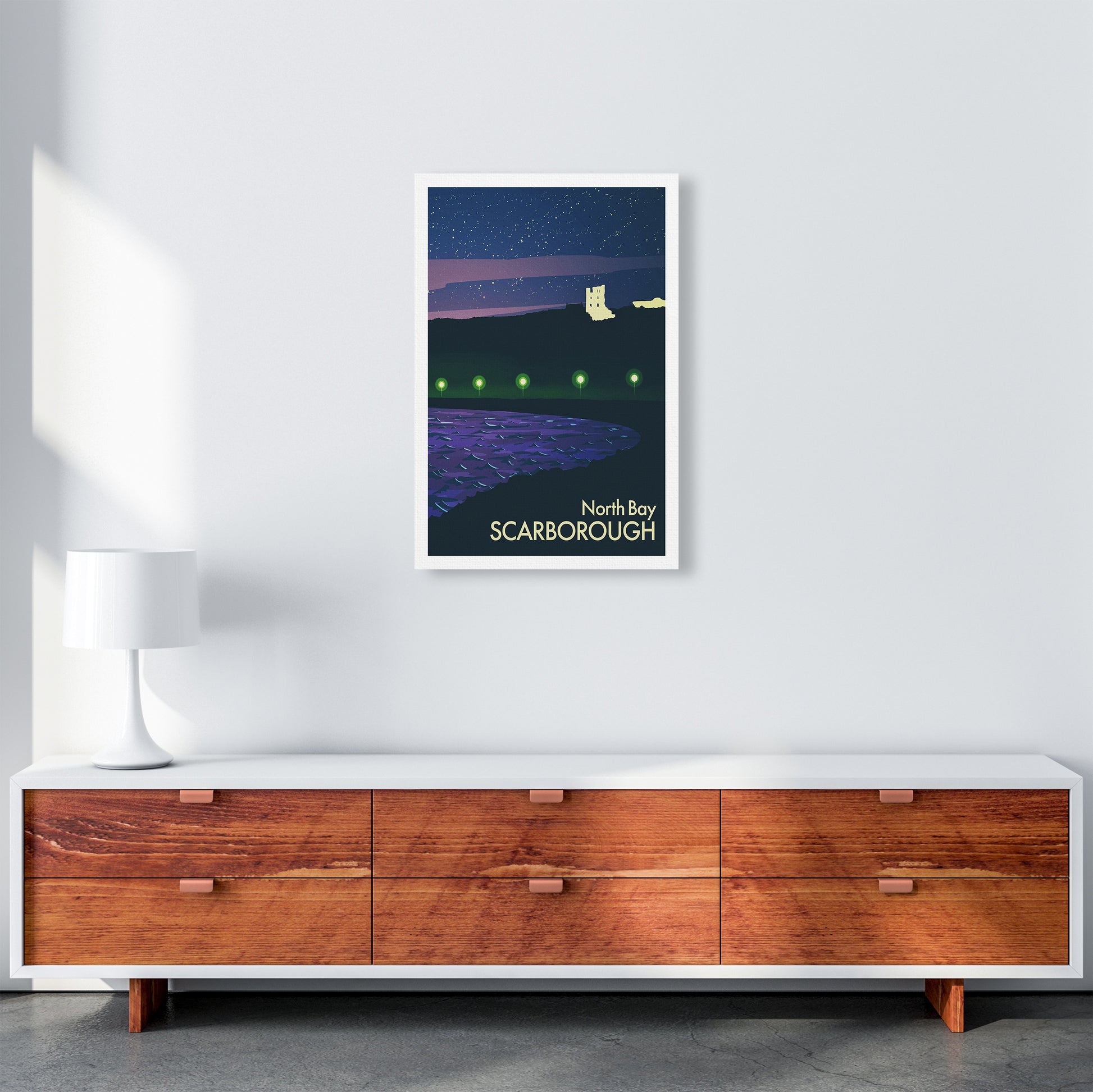 North Bay, Scarborough (Night) Portrait Art Print by Richard O'Neill A2 Canvas