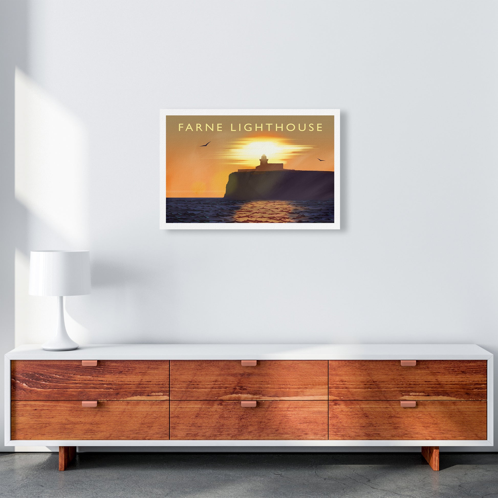 Farne Lighthouse Travel Art Print by Richard O'Neill A2 Canvas