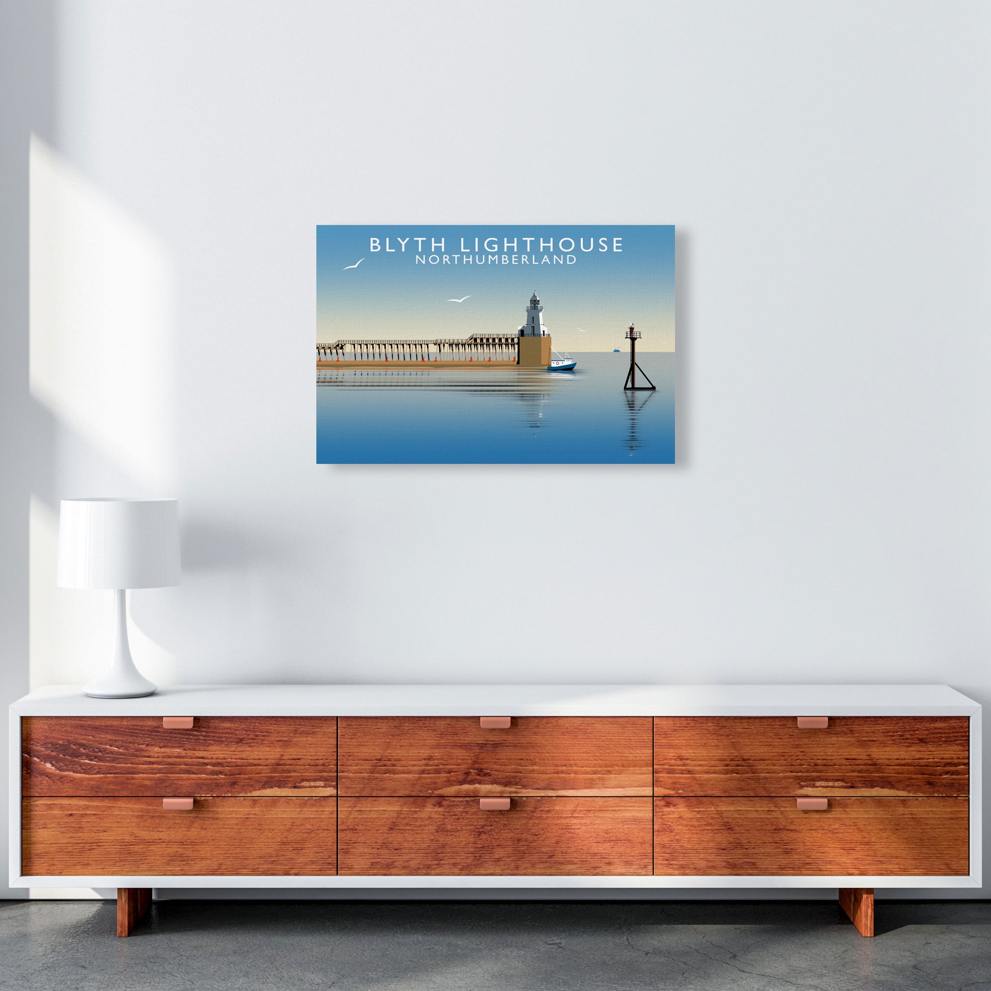 Blyth Lighthouse Northumberland Framed Digital Art Print by Richard O'Neill A2 Canvas