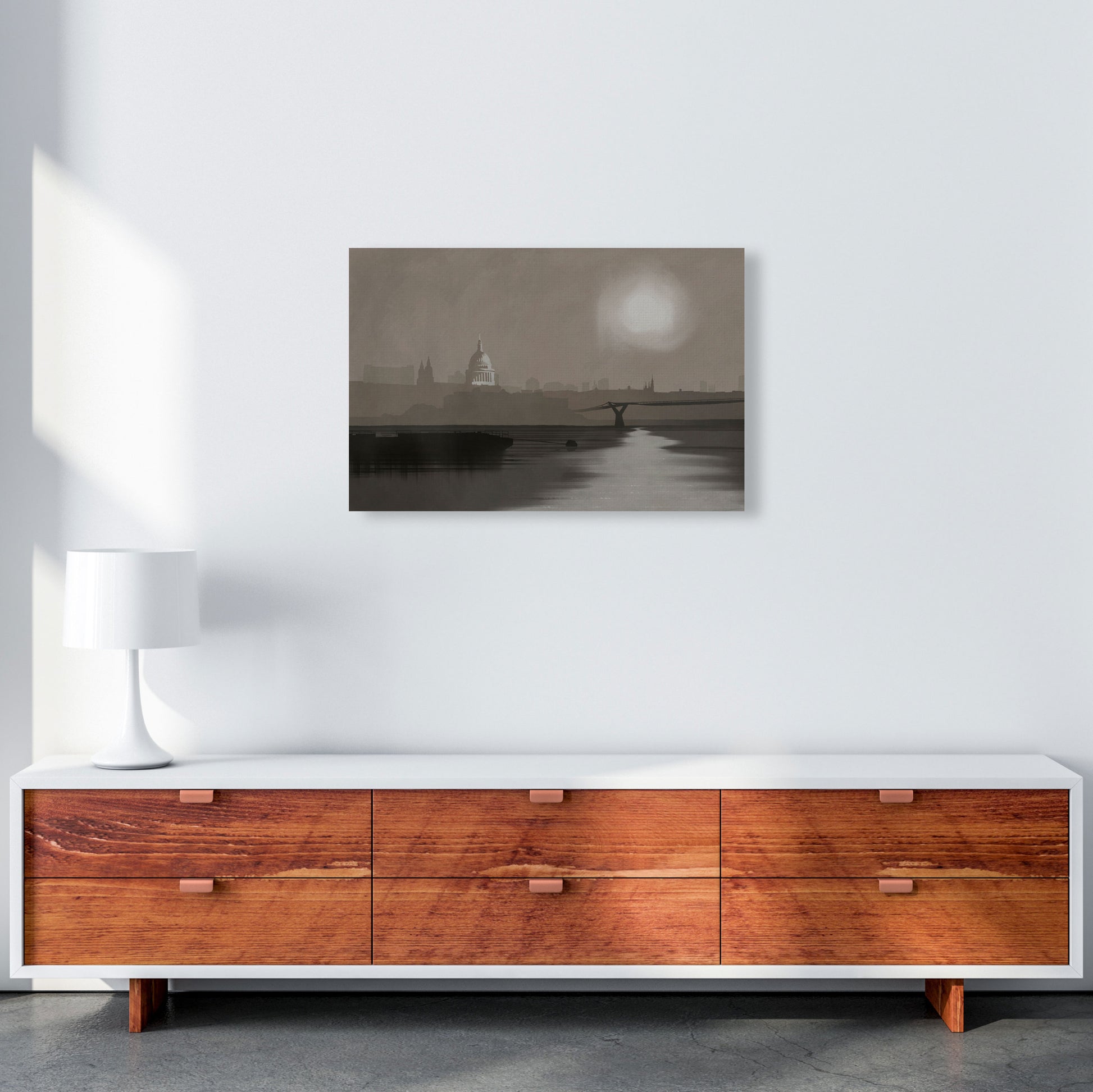 St. Paul's In Fog Travel Art Print by Richard O'Neill, Framed Wall Art A2 Canvas