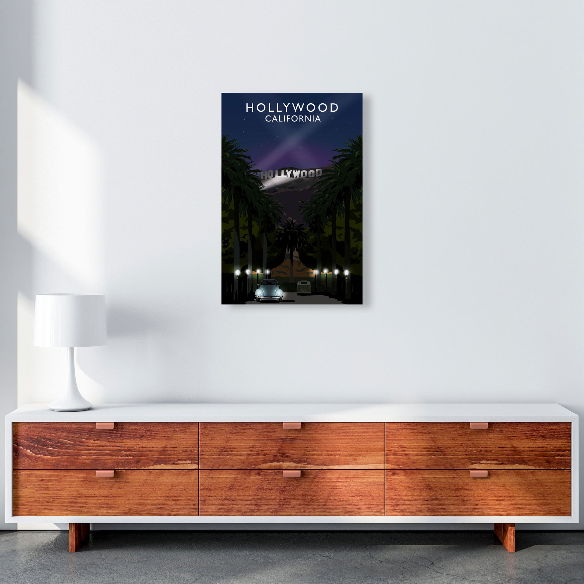 Hollywood California Travel Art Print by Richard O'Neill, Framed Wall Art A2 Canvas
