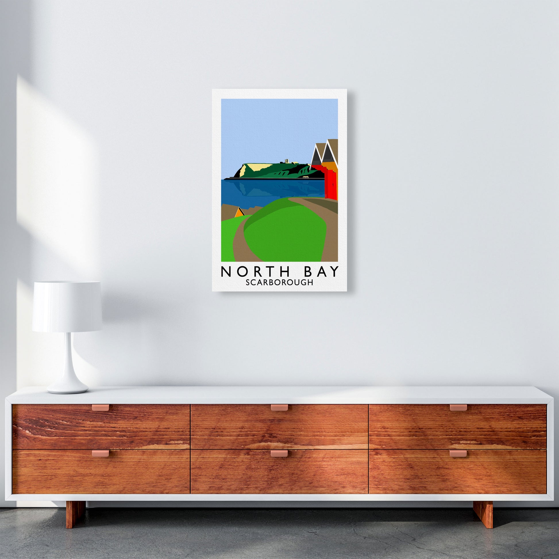 North Bay Scarborough Travel Art Print by Richard O'Neill, Framed Wall Art A2 Canvas