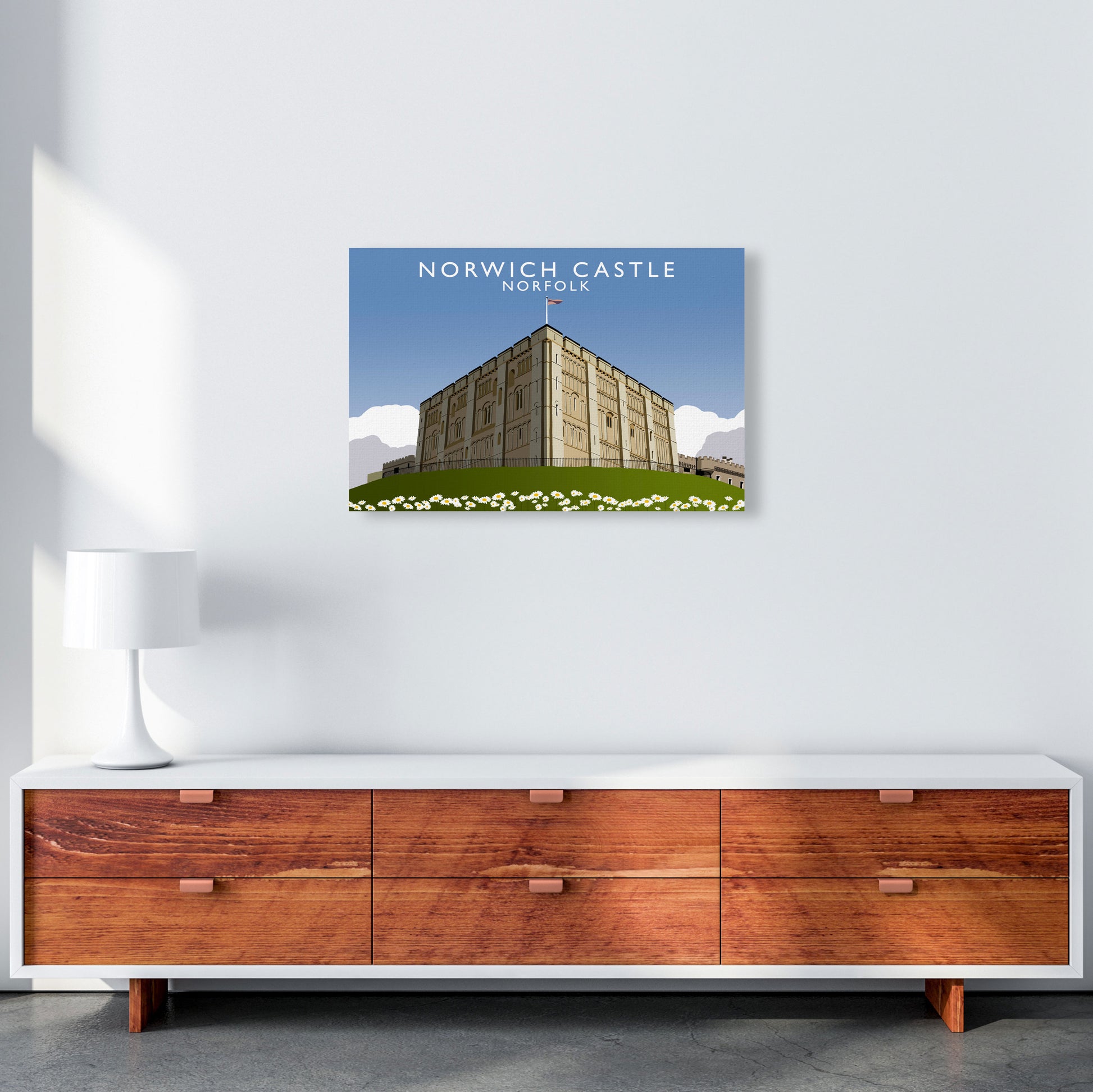 Norwich Castle Norfolk Travel Art Print by Richard O'Neill, Framed Wall Art A2 Canvas