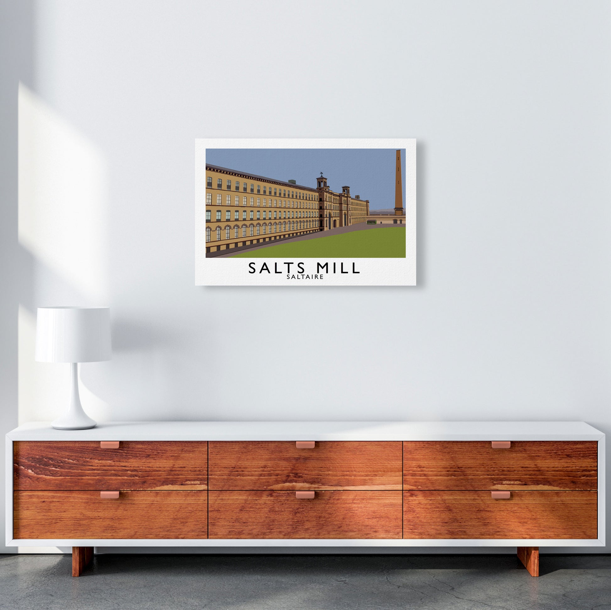 Salts Mill Travel Art Print by Richard O'Neill, Framed Wall Art A2 Canvas