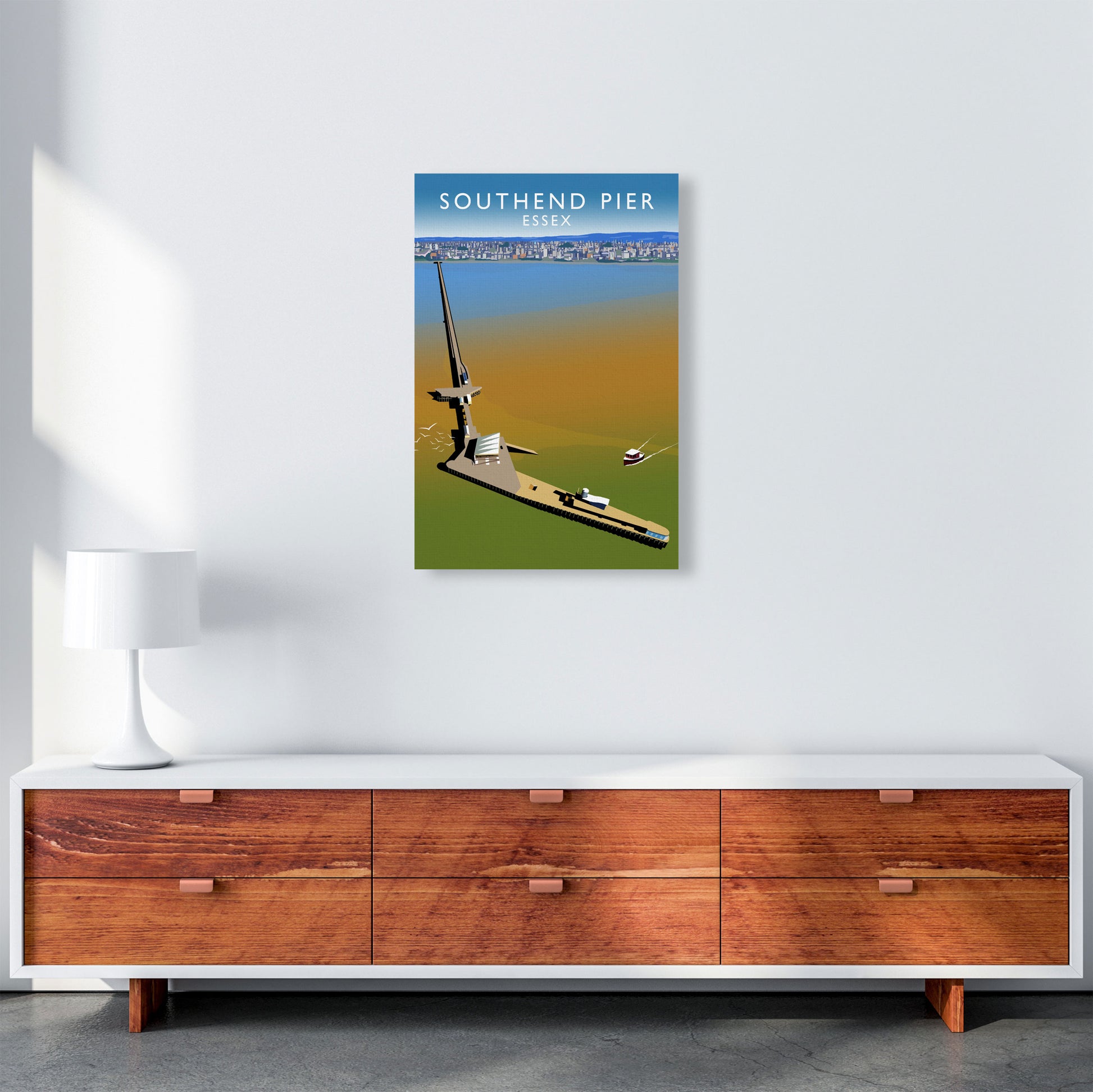 Southend Pier Essex Travel Art Print by Richard O'Neill, Framed Wall Art A2 Canvas