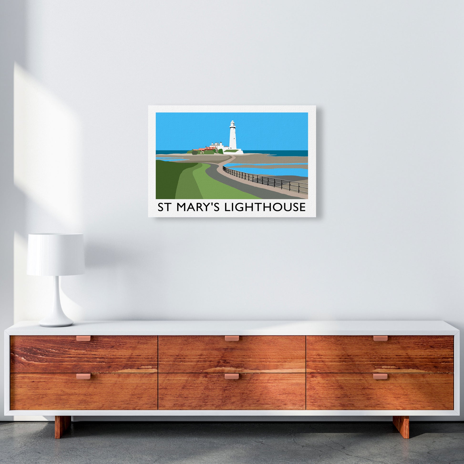 St Mary's Lighthouse Travel Art Print by Richard O'Neill A2 Canvas