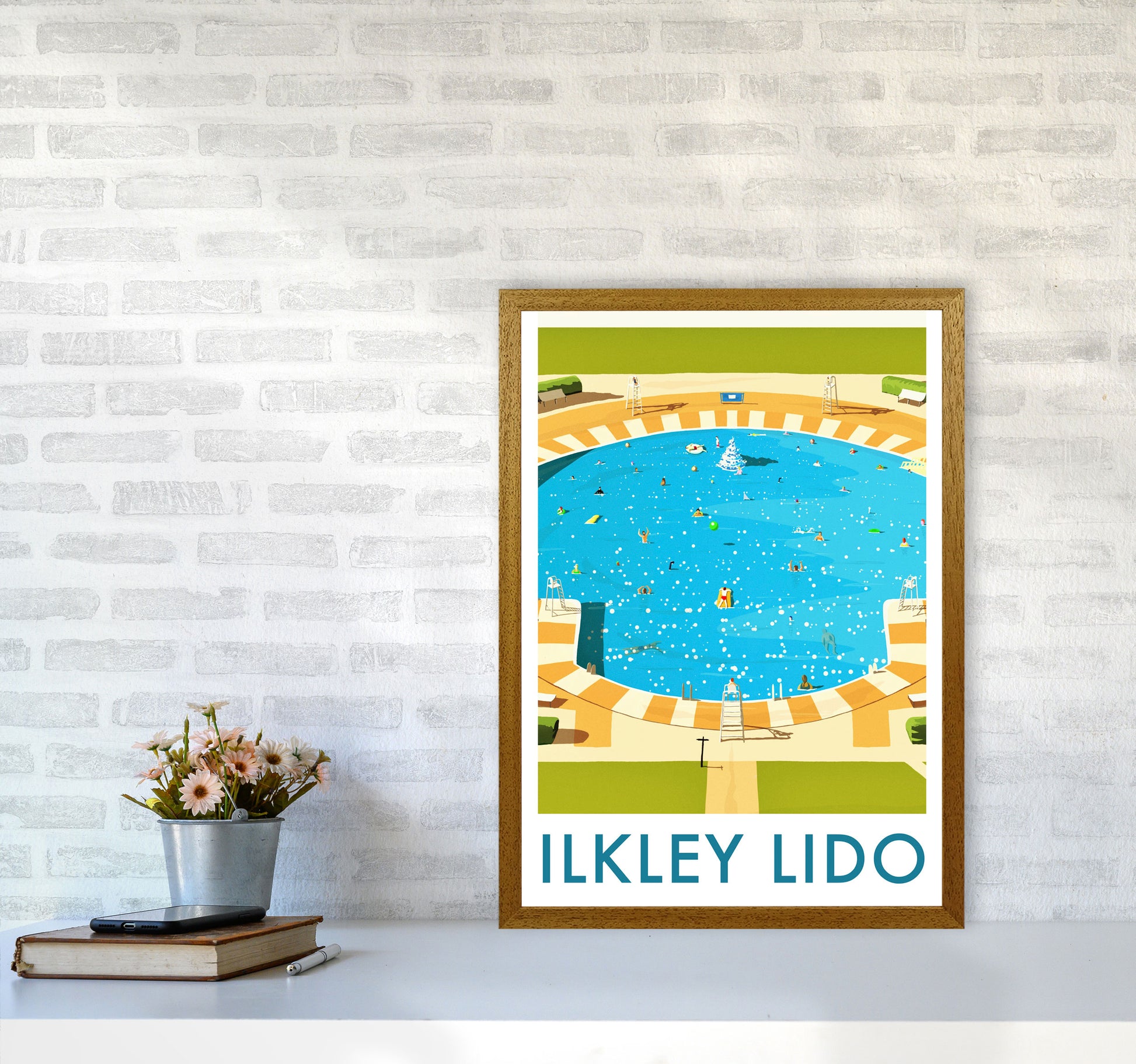 Ilkley Lido portrait Travel Art Print by Richard O'Neill A2 Print Only