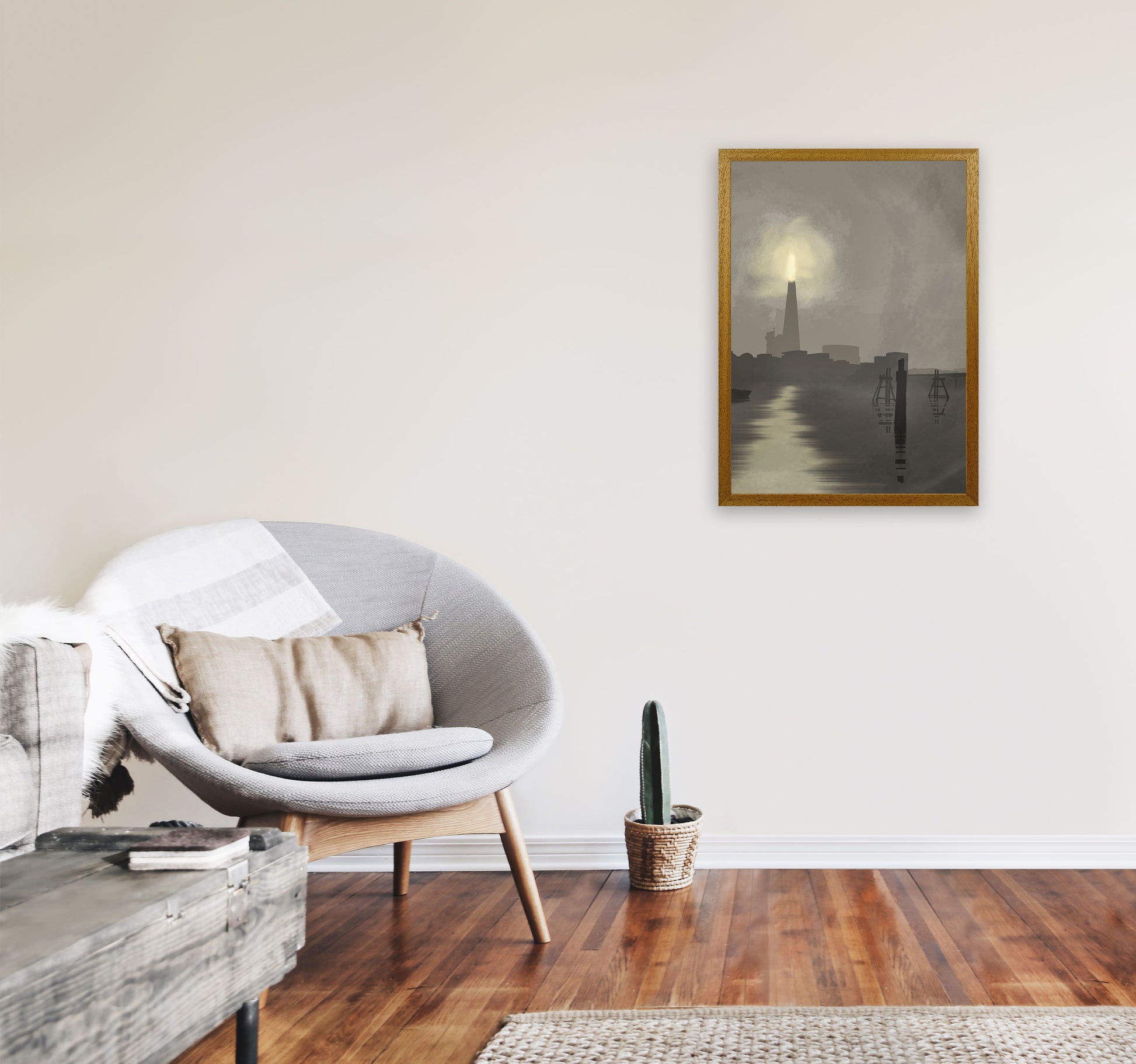 Shard In Fog Travel Art Print by Richard O'Neill, Framed Wall Art A2 Print Only