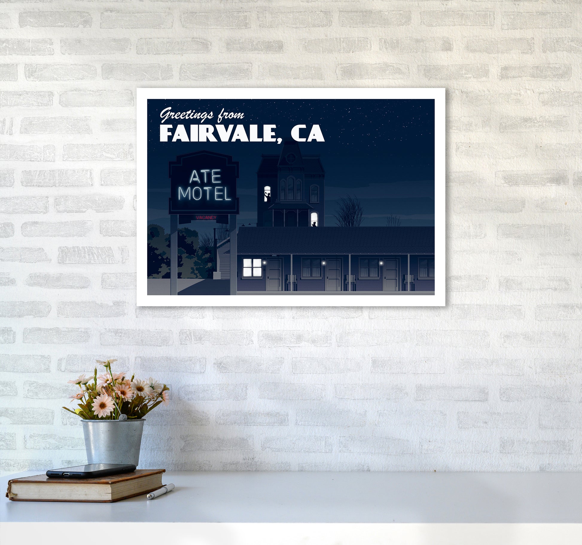 Bates Motel Night Art Print by Richard O'Neill A2 Black Frame