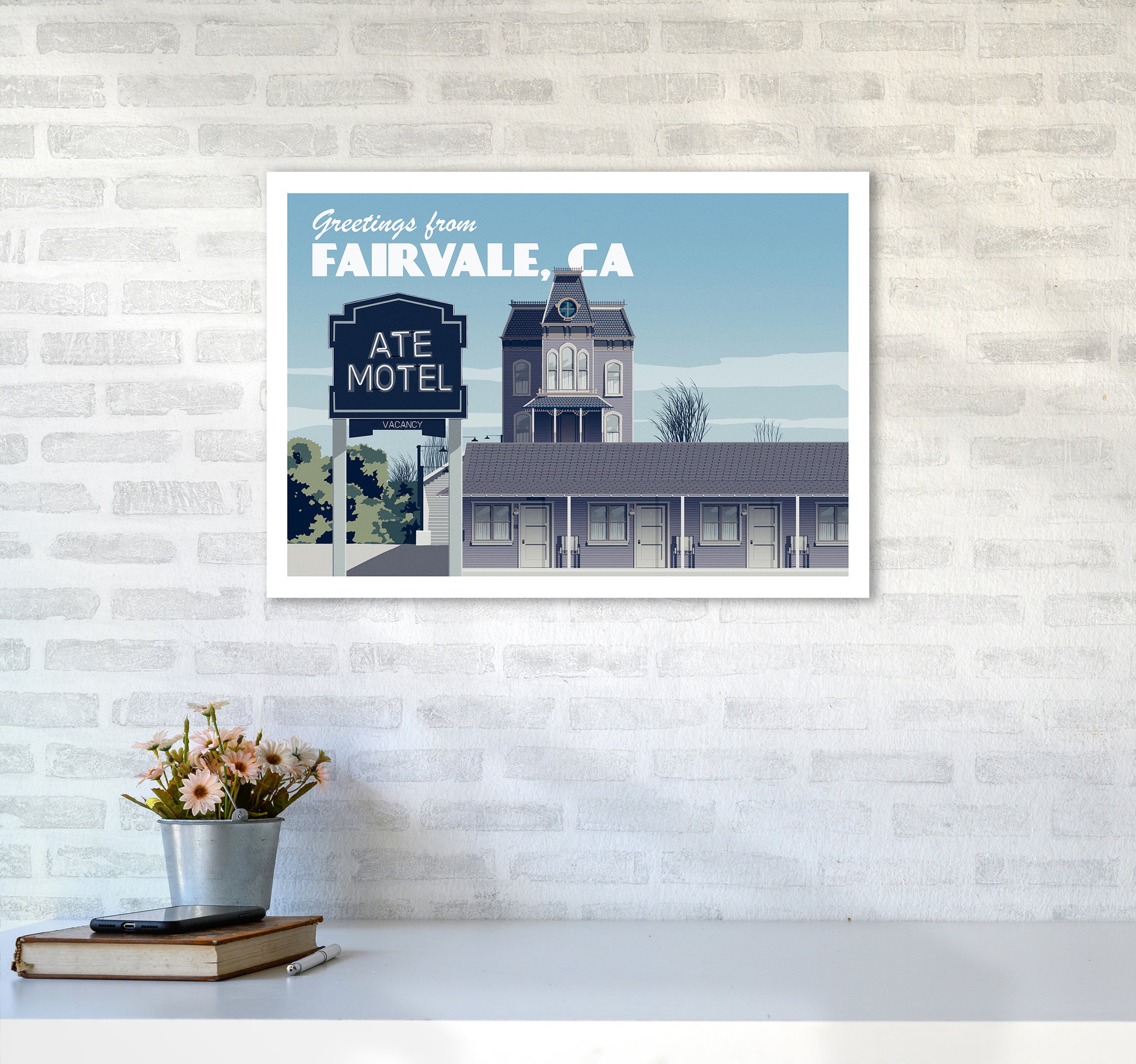 Bates Motel Day Art Print by Richard O'Neill A2 Black Frame
