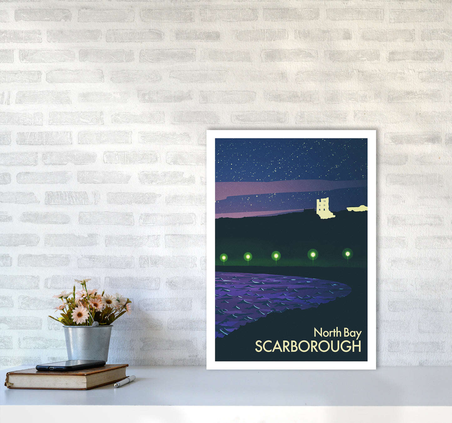 North Bay, Scarborough (Night) Portrait Art Print by Richard O'Neill A2 Black Frame