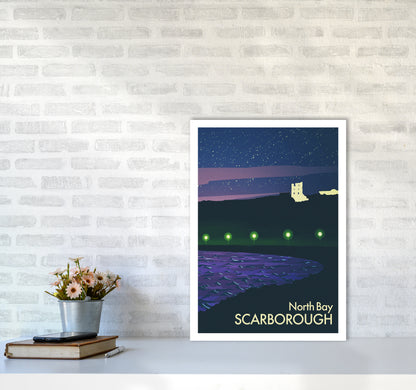 North Bay, Scarborough (Night) Portrait Art Print by Richard O'Neill A2 Black Frame