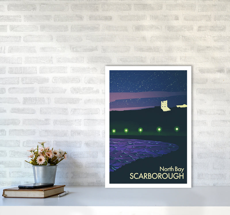 North Bay, Scarborough (Night) Portrait Art Print by Richard O'Neill A2 Black Frame