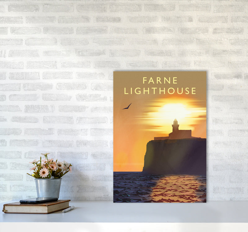 Farne Lighthouse portrait Travel Art Print by Richard O'Neill A2 Black Frame