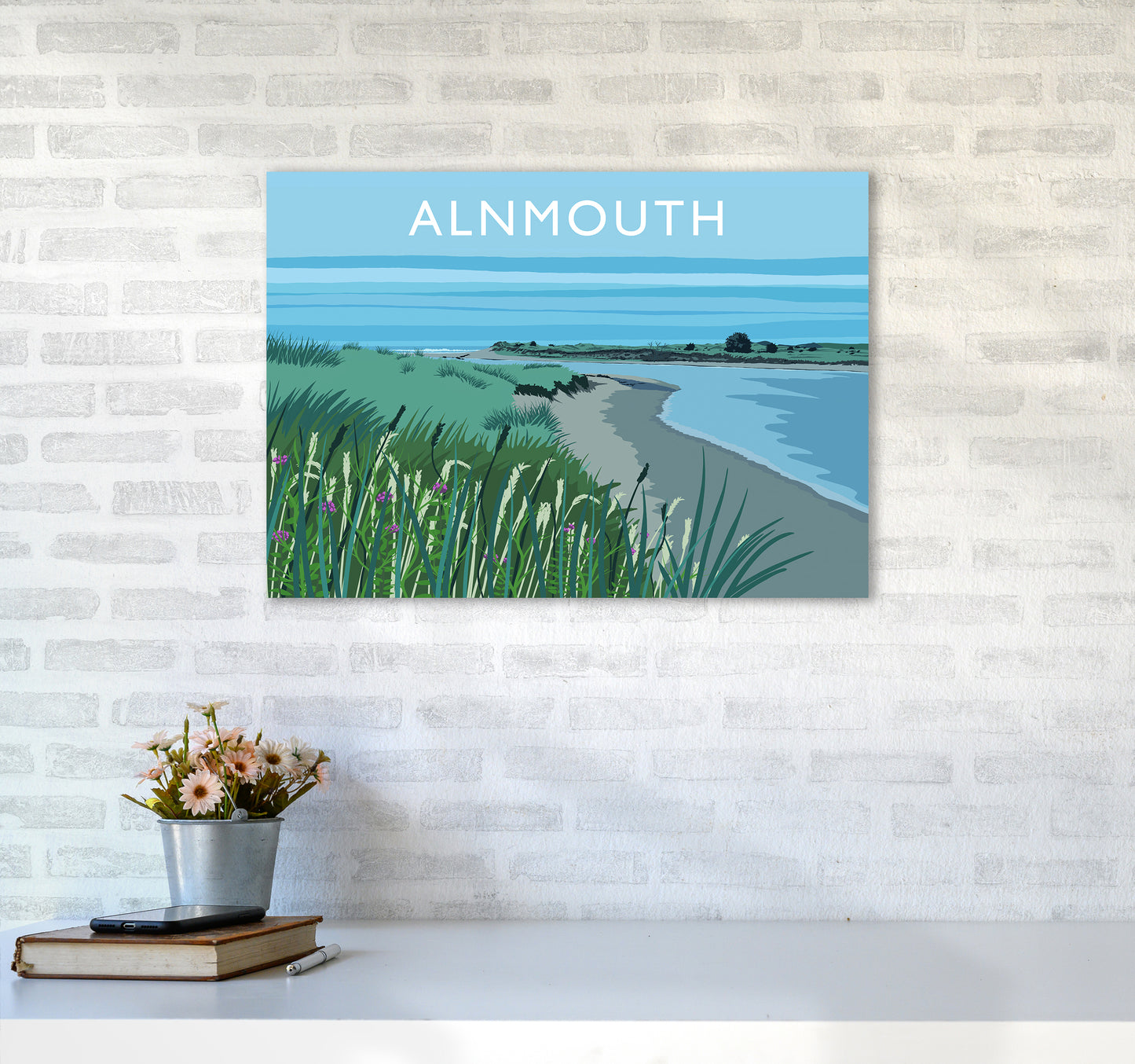 Alnmouth Travel Art Print by Richard O'Neill A2 Black Frame