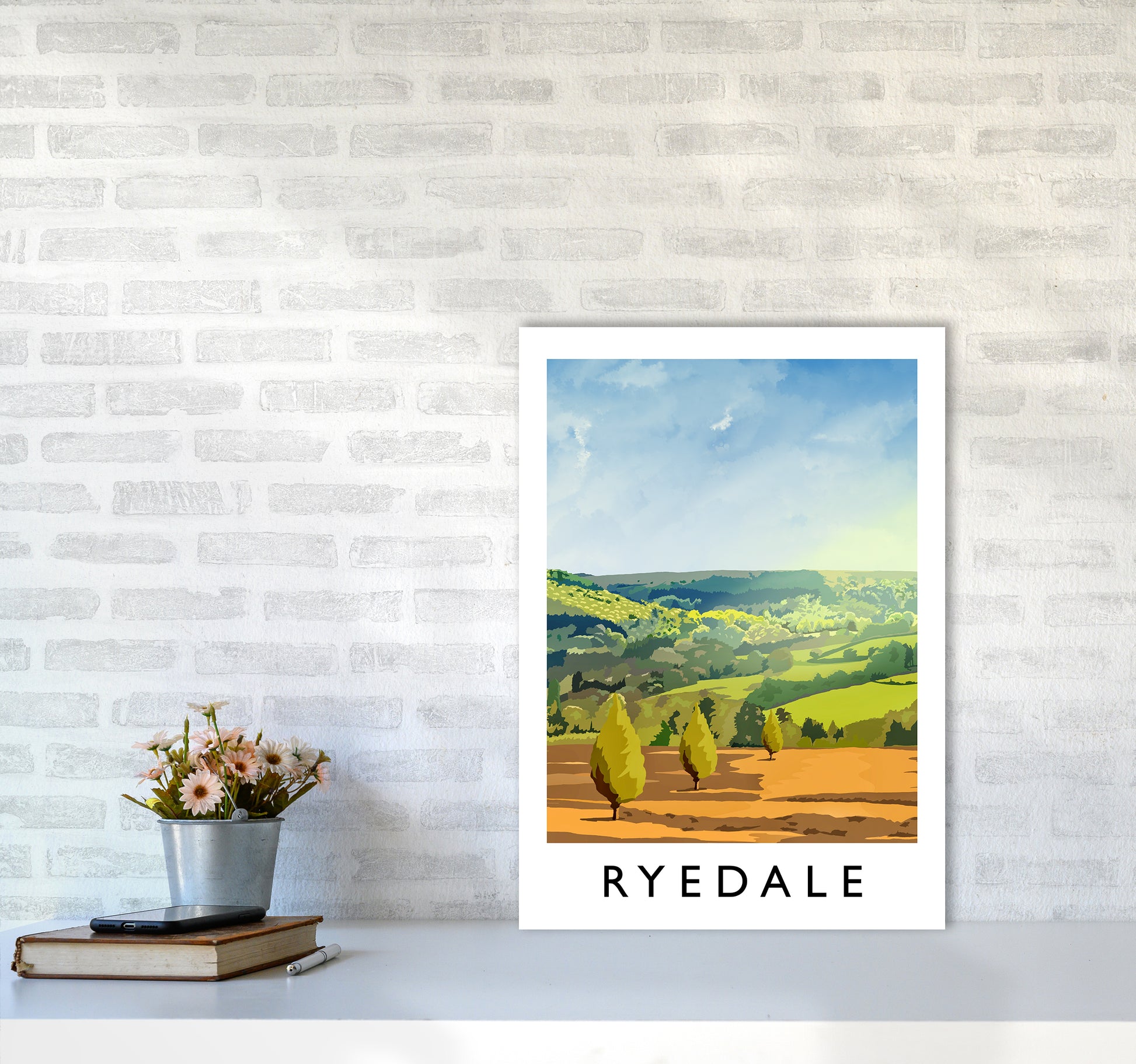 Ryedale portrait Travel Art Print by Richard O'Neill A2 Black Frame