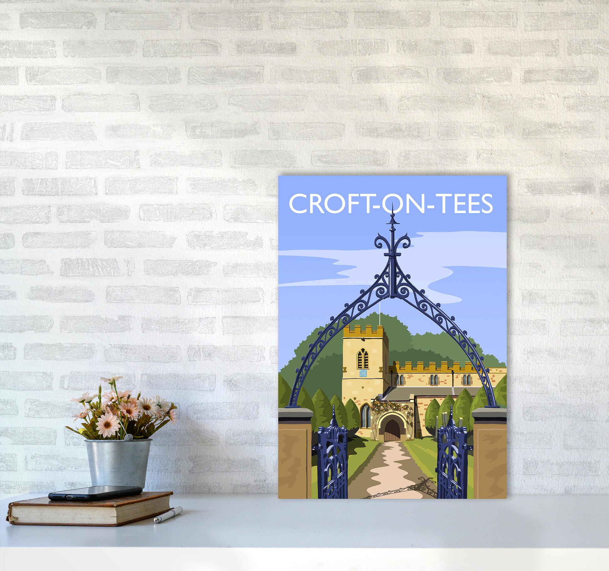 Croft-on-Tees Travel Art Print by Richard O'Neill A2 Black Frame