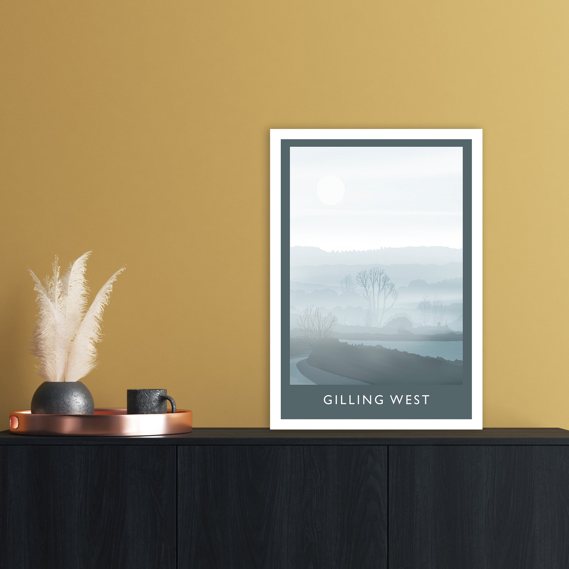 Gilling West (Winter) Portrait Travel Art Print by Richard O'Neill A2 Black Frame