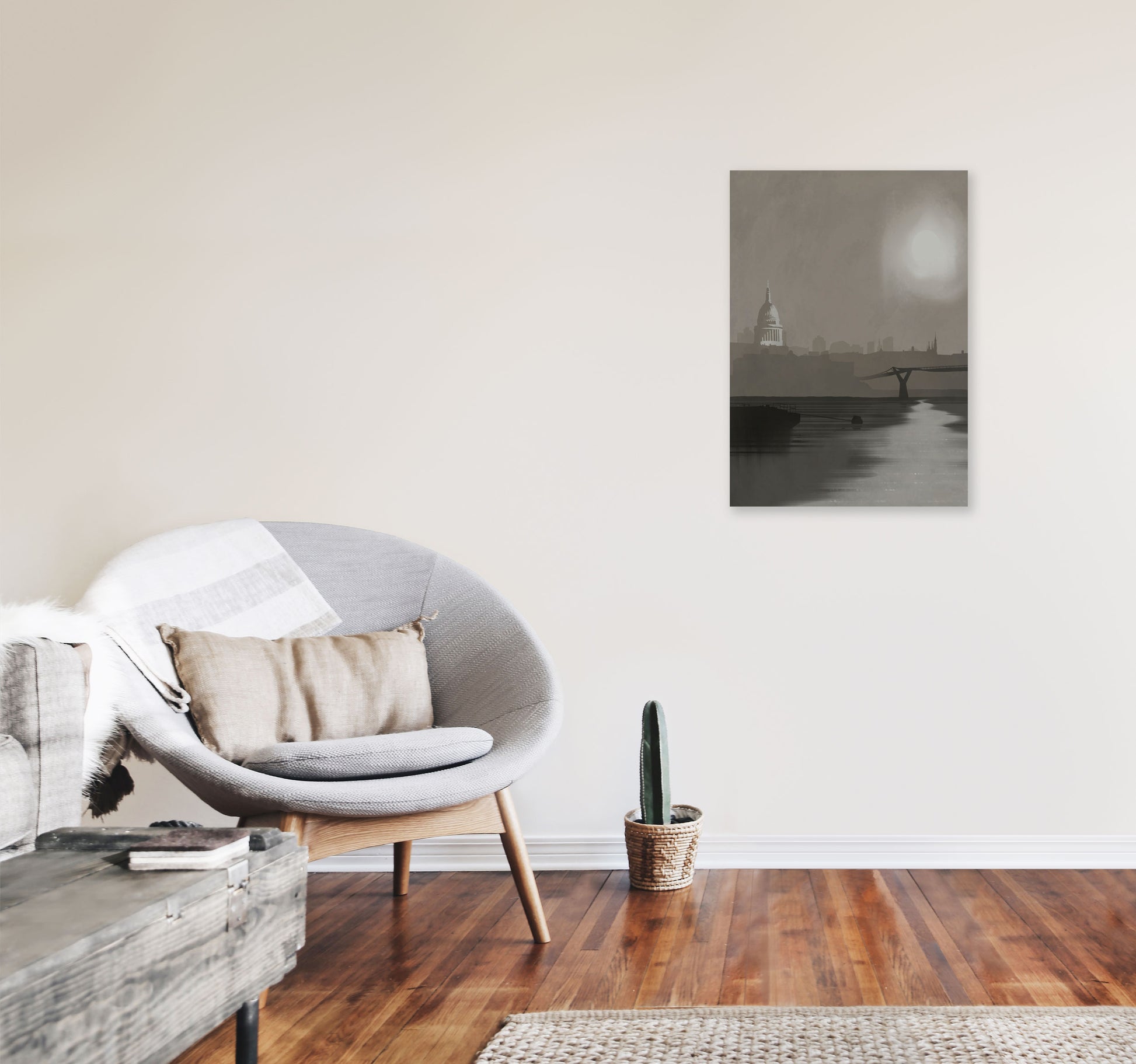 St. Paul's In Fog Travel Art Print by Richard O'Neill, Framed Wall Art A2 Black Frame