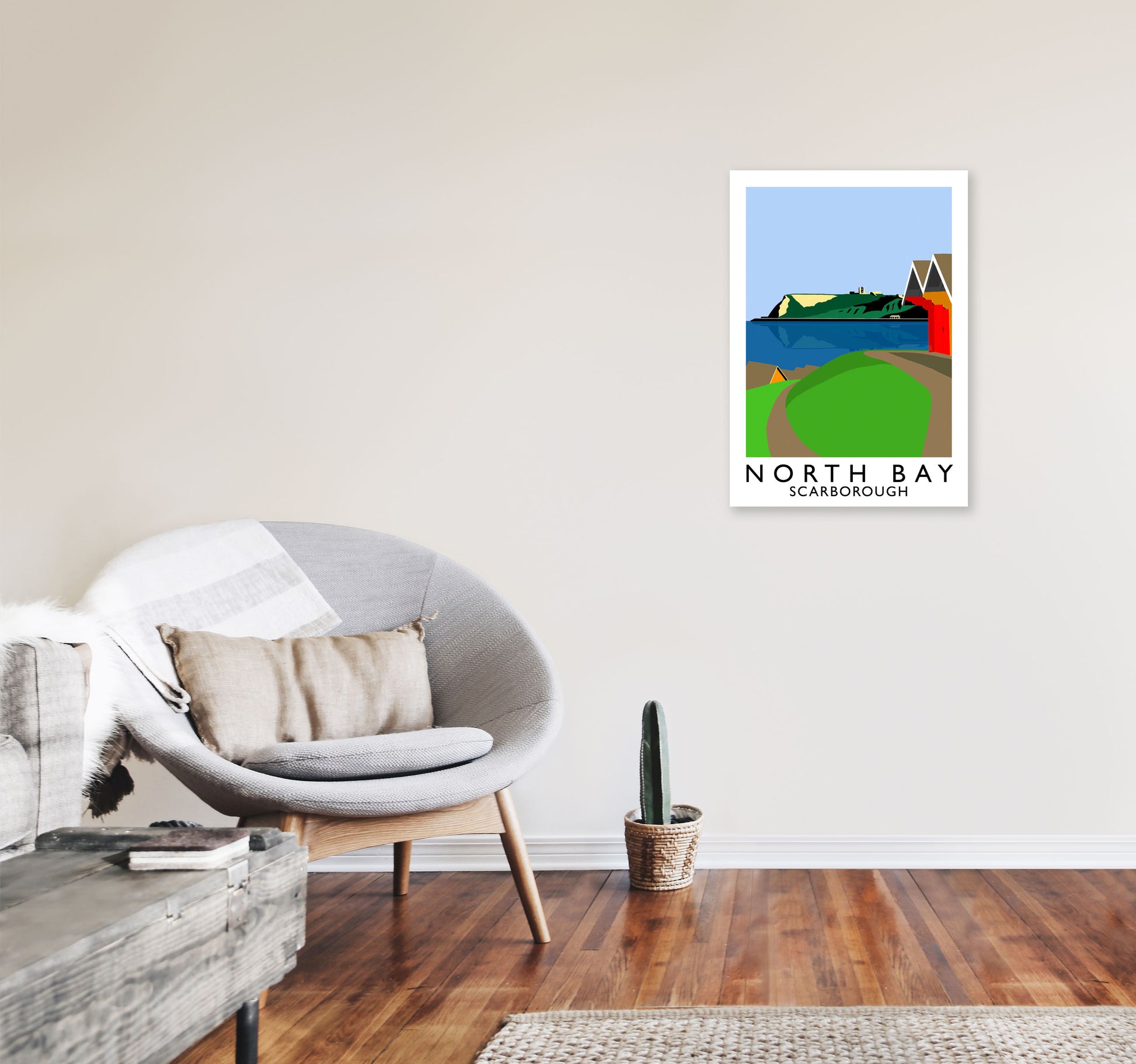 North Bay Scarborough Travel Art Print by Richard O'Neill, Framed Wall Art A2 Black Frame
