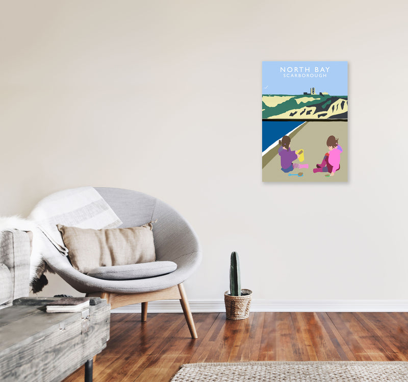 North Bay Scarborough Travel Art Print by Richard O'Neill, Framed Wall Art A2 Black Frame