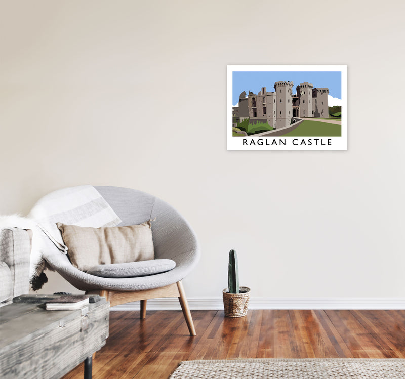Raglan Castle Travel Art Print by Richard O'Neill, Framed Wall Art A2 Black Frame