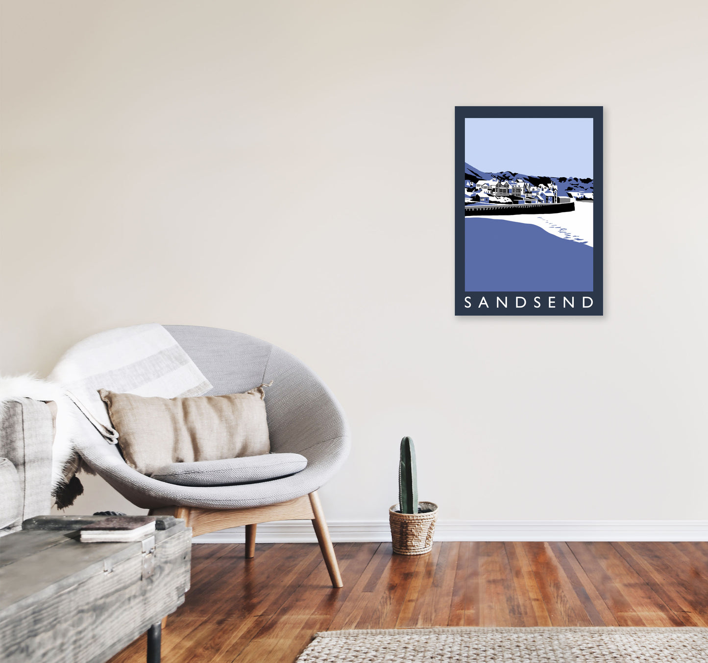 Sandsend Travel Art Print by Richard O'Neill, Framed Wall Art A2 Black Frame