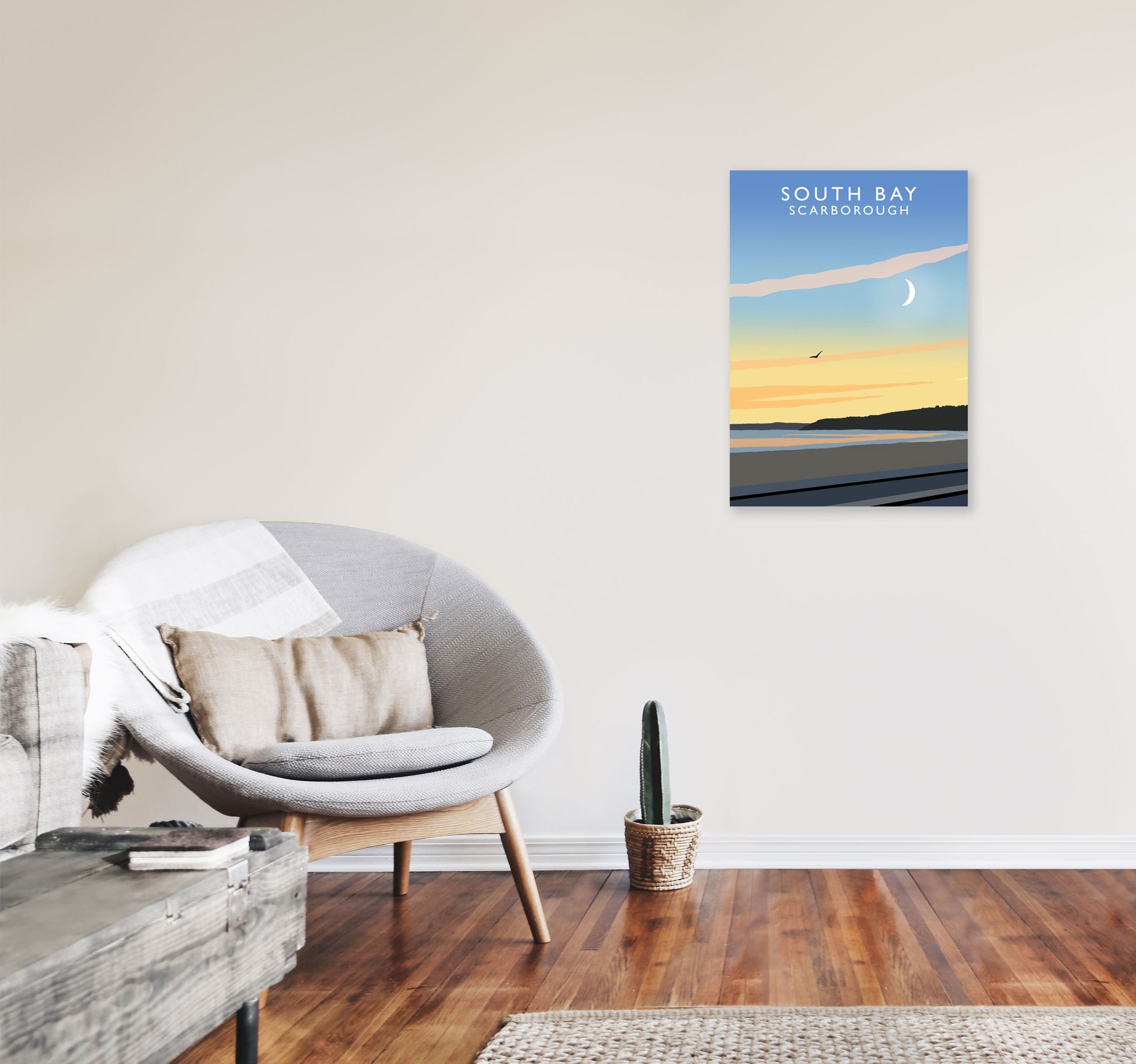 South Bay Scarborough Art Print by Richard O'Neill, Framed Wall Art A2 Black Frame