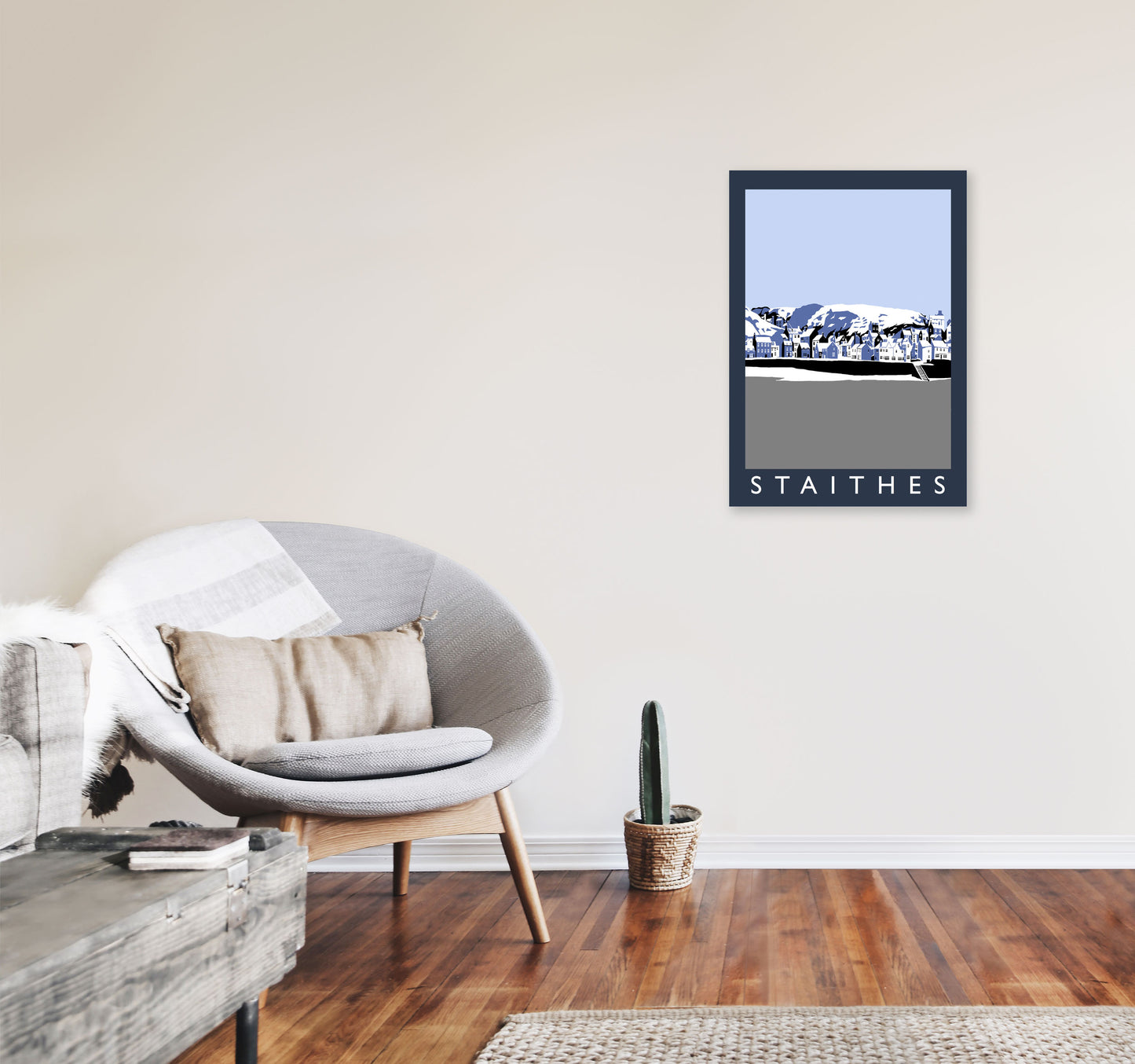 Staithes Travel Art Print by Richard O'Neill, Framed Wall Art A2 Black Frame