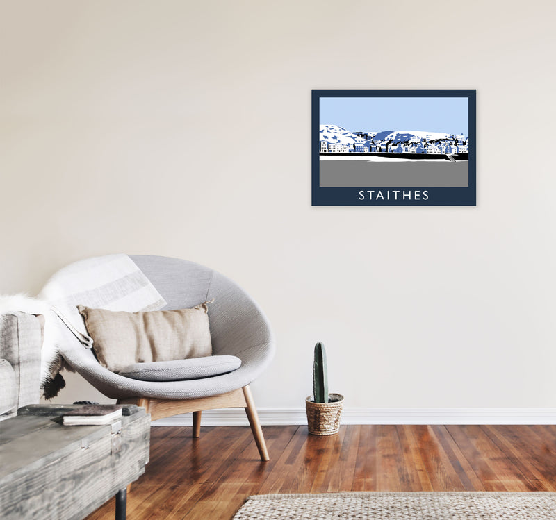 Staithes Travel Art Print by Richard O'Neill, Framed Wall Art A2 Black Frame