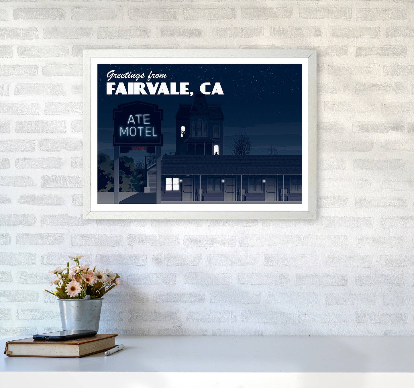 Bates Motel Night Art Print by Richard O'Neill A2 Oak Frame