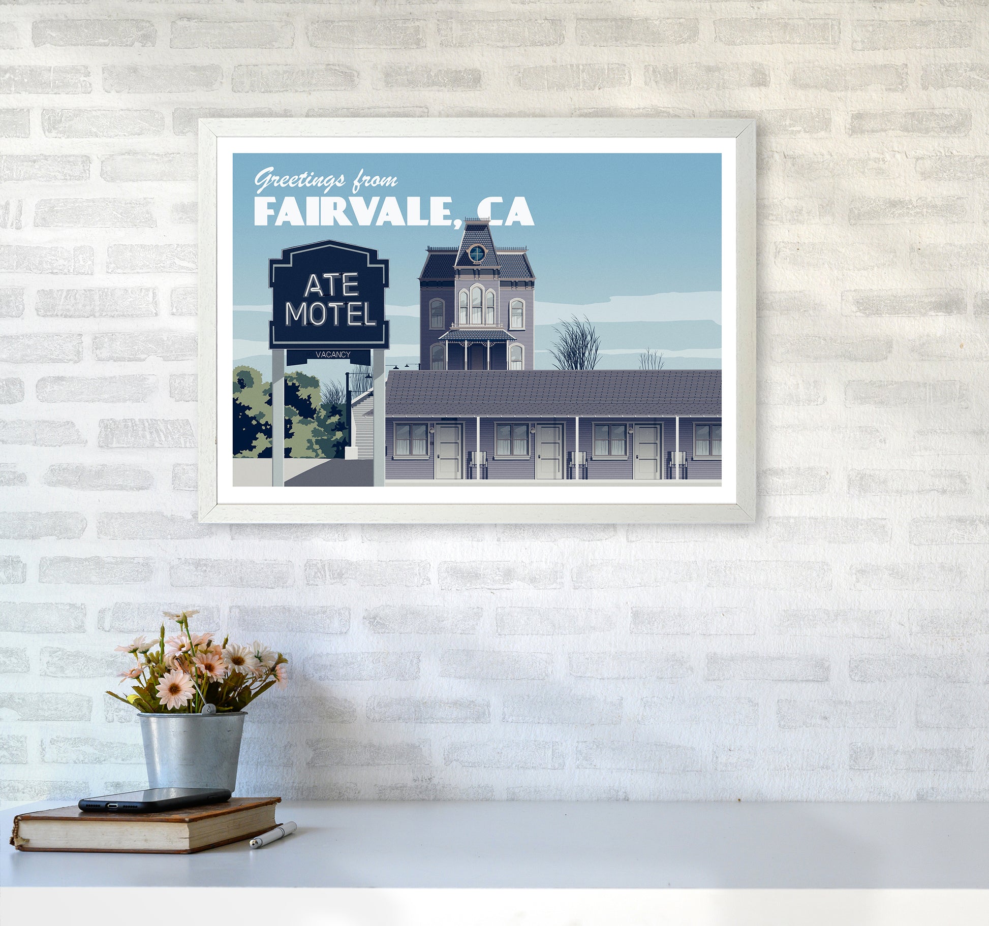 Bates Motel Day Art Print by Richard O'Neill A2 Oak Frame